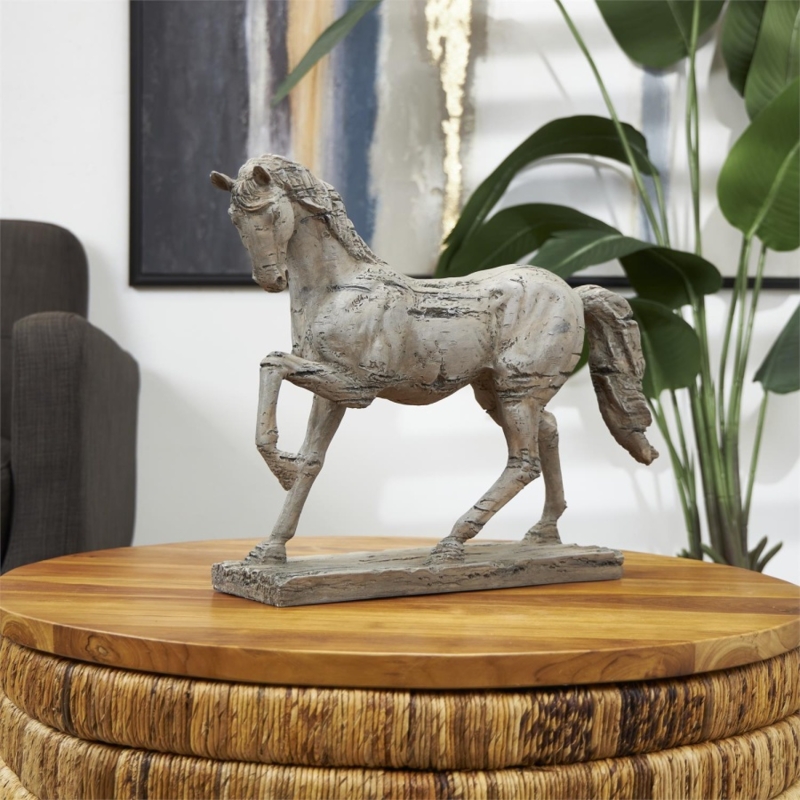 Horse Sculpture Weathered Stone Prancing Pose Rustic Mantle Decor