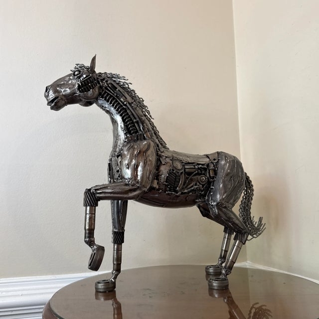 Horse Sculpture Welded Hardware Grey Recycled Metal Animal Art