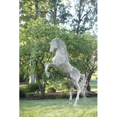 Horse Statue Hollow Pipe Construction Polished Silver Modern Sculpture