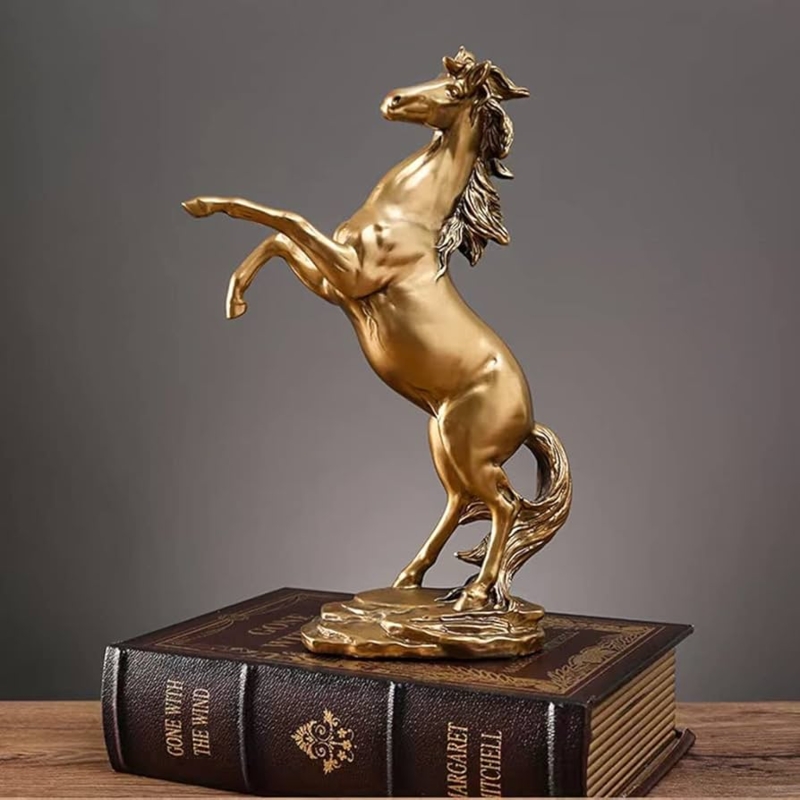 Horse Statue in Glossy Polished Rearing Pose with Muscular Detail