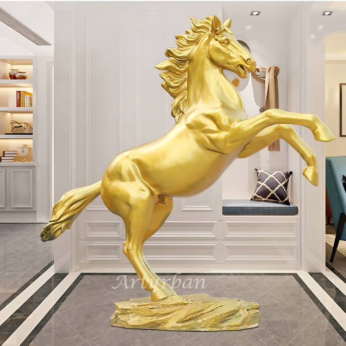 Horse Statue Rearing Silhouette High Shine Gold Glam Sculpture