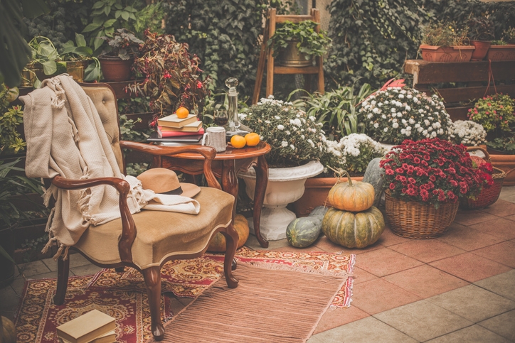 Hot Tub Integrated Spa Design with Cozy Fall Themed Decor