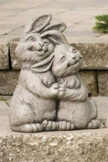 Huddled Bunnies Garden Statue Weathered Gray Stone Finish
