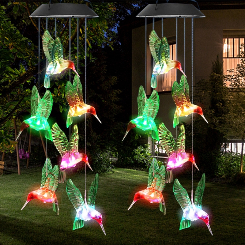 Hummingbird Pendants Wind Chime with Solar LED Glow