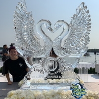 Ice Sculpture Illuminated Swan Form Blue Internal Glow Translucent Decor