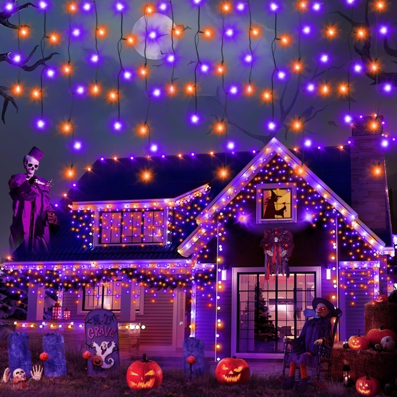 Icicle Lights Orange and Purple LED Halloween Outdoor Decor