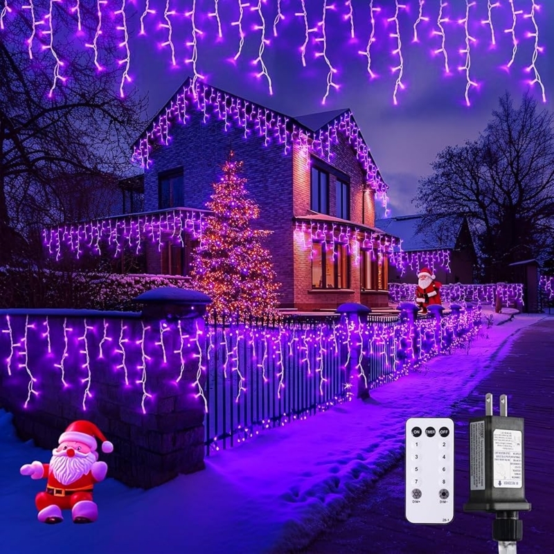 Icicle Lights Vibrant Purple LED Outdoor Waterproof Festive