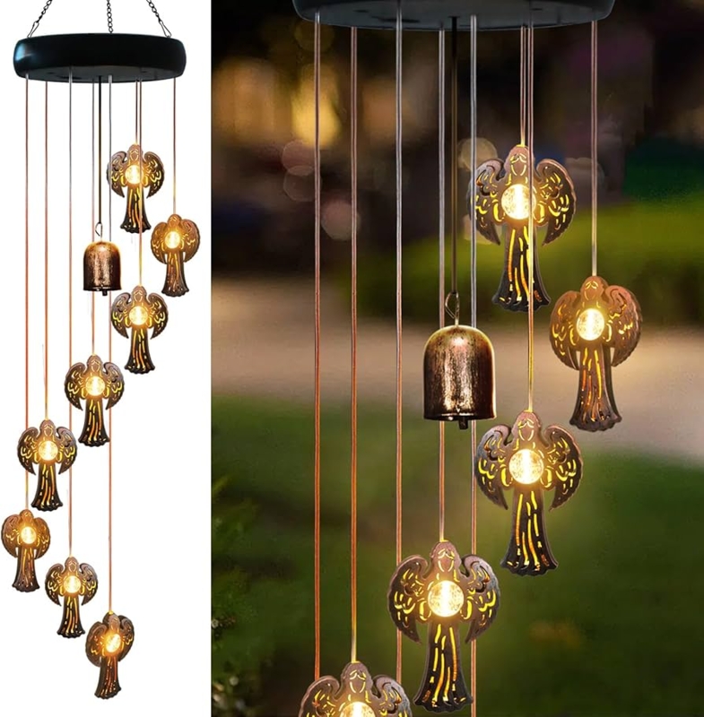 Illuminated Angels Wind Chime with Crystalline Texture