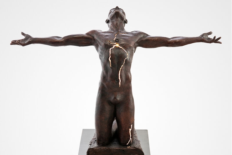 Illuminated Figurative Art Sculpture Distressed Bronze Finish Glow