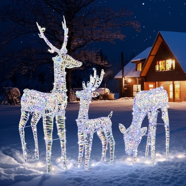 Illuminated Reindeer Set Holographic Sheen Faceted Surface