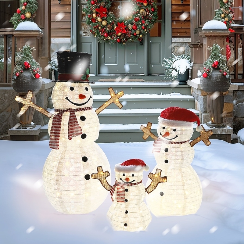 Illuminated Snowman Yard Decoration with Top Hat and Red Scarf