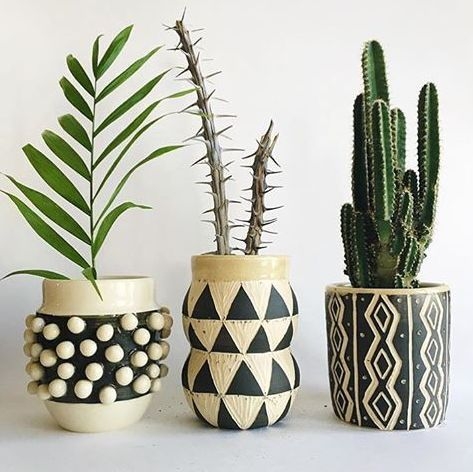 Indoor Planter Collection including Face Motif Planter, Eclectic Ceramic Pots