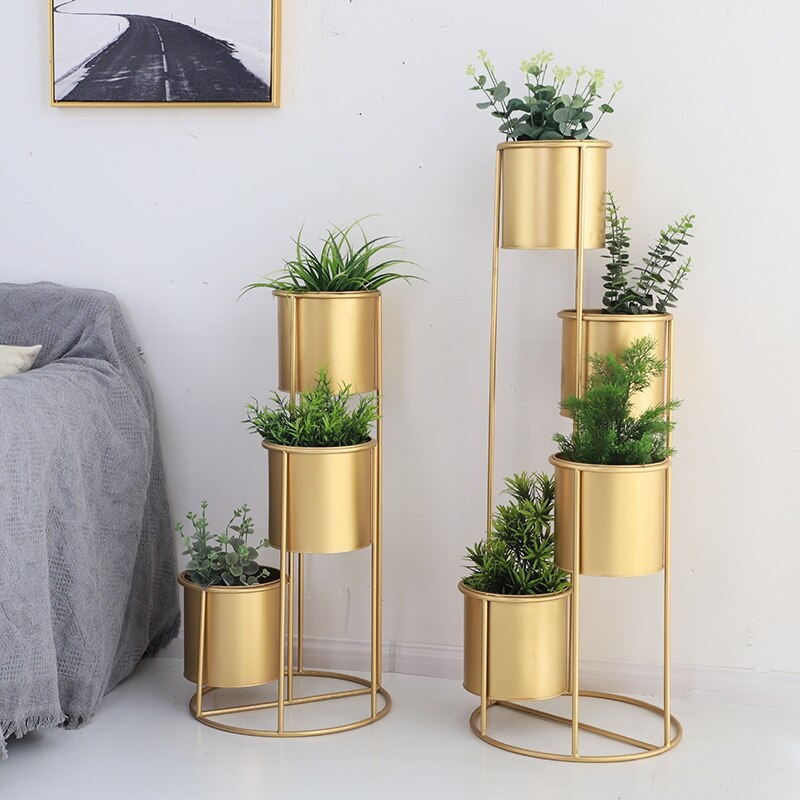 Indoor Planter Set Polished Cylindrical Tripod Legs Graduated