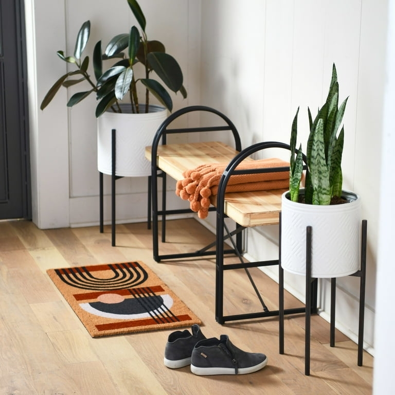 Indoor Planter Set with Embossed Geometric Texture on Metal Stands