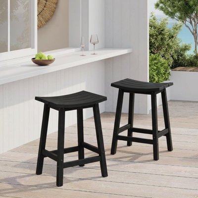 Industrial Backless Counter Stool with Saddle Seat and Matte Black Finish