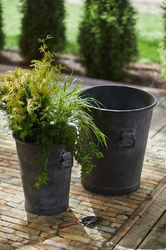 Industrial Galvanized Garden Planter with Ring Handles