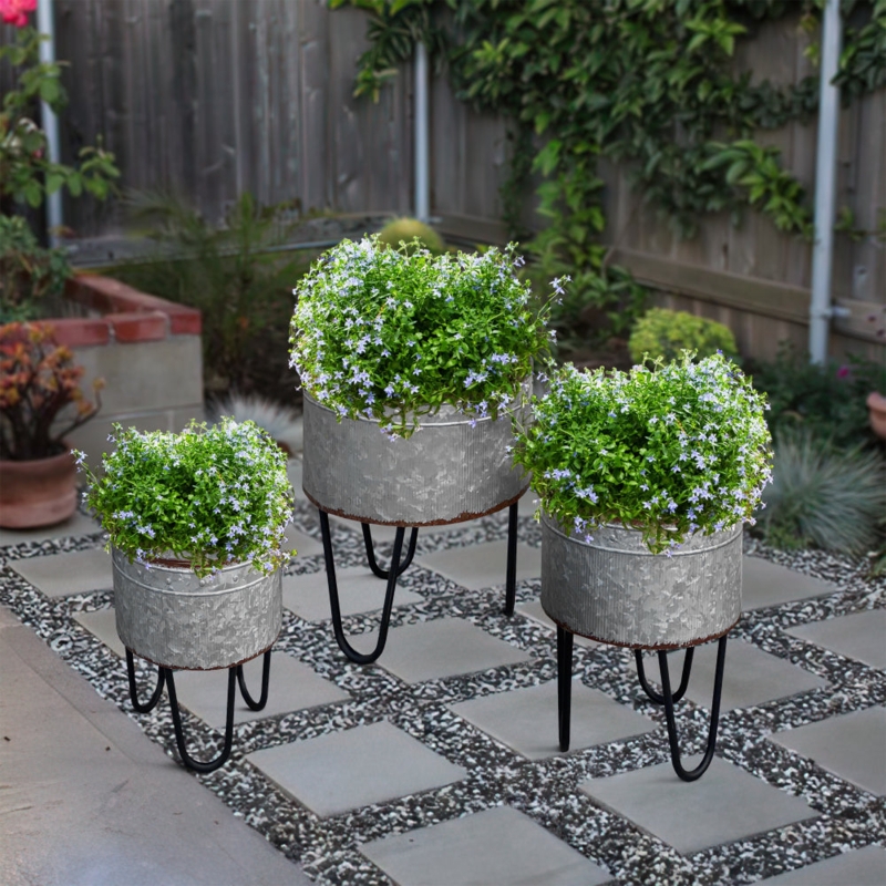 Industrial Galvanized Metal Planters with Hairpin Legs