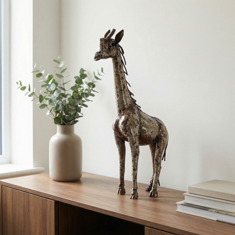 Industrial Metal Giraffe Sculpture with Patchwork Construction