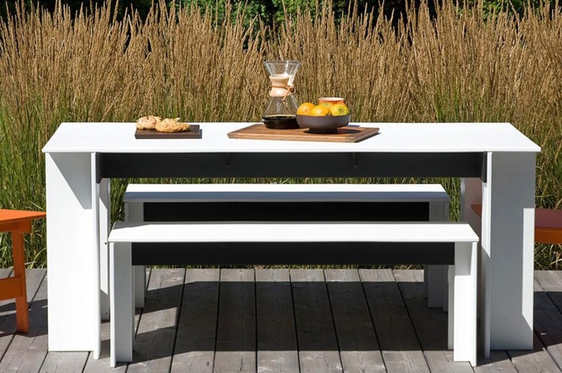 Industrial Patio Table Black Metal X-Frame Base Wood Slatted Top