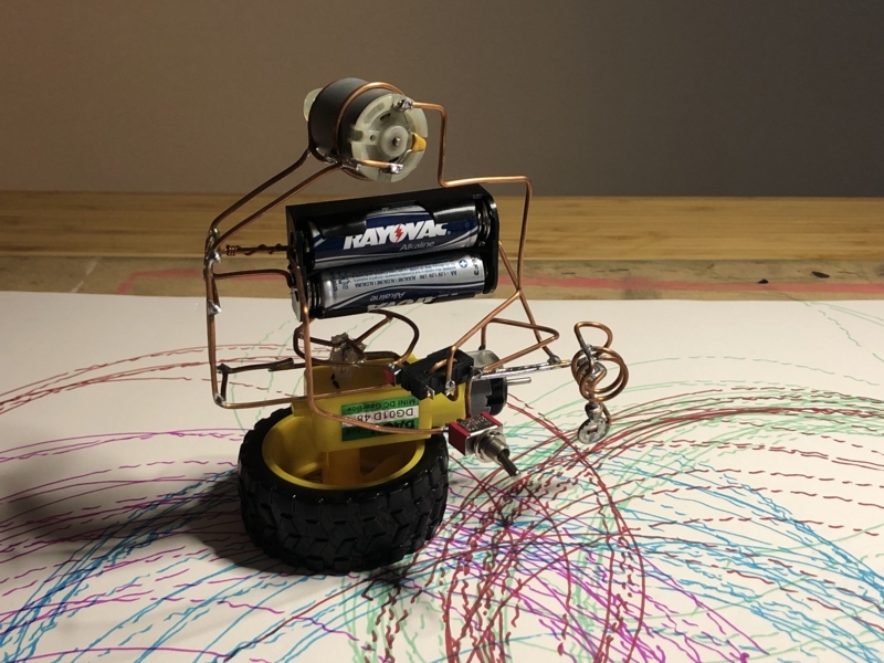 Industrial Robot Desk Decor Brass Wire LED Eyes Exposed Circuitry Art