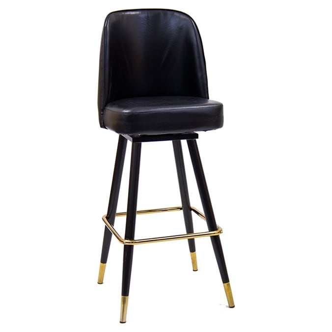 Industrial Swivel Bar Stool with Black Bucket Seat and Raw Metal Frame