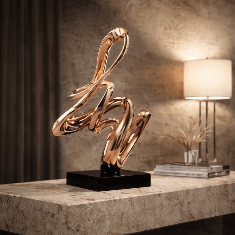 Infinity Loop Abstract Sculpture Polished Silver Contemporary Accent