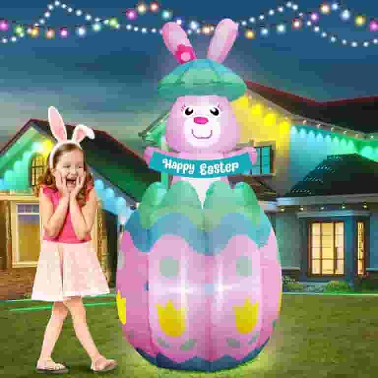 Inflatable Bunny Popping Out of Egg Giant Yard Decor