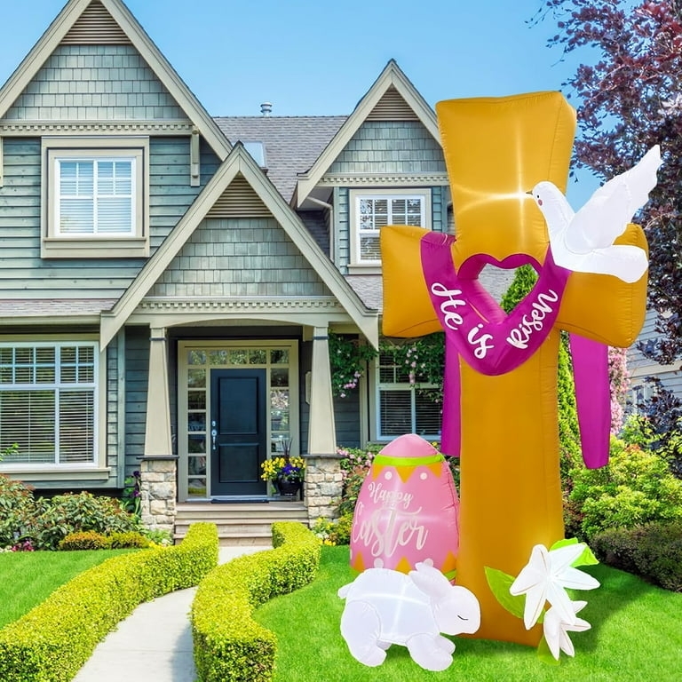 Inflatable Bunny with He Is Risen Cross Garden Decoration