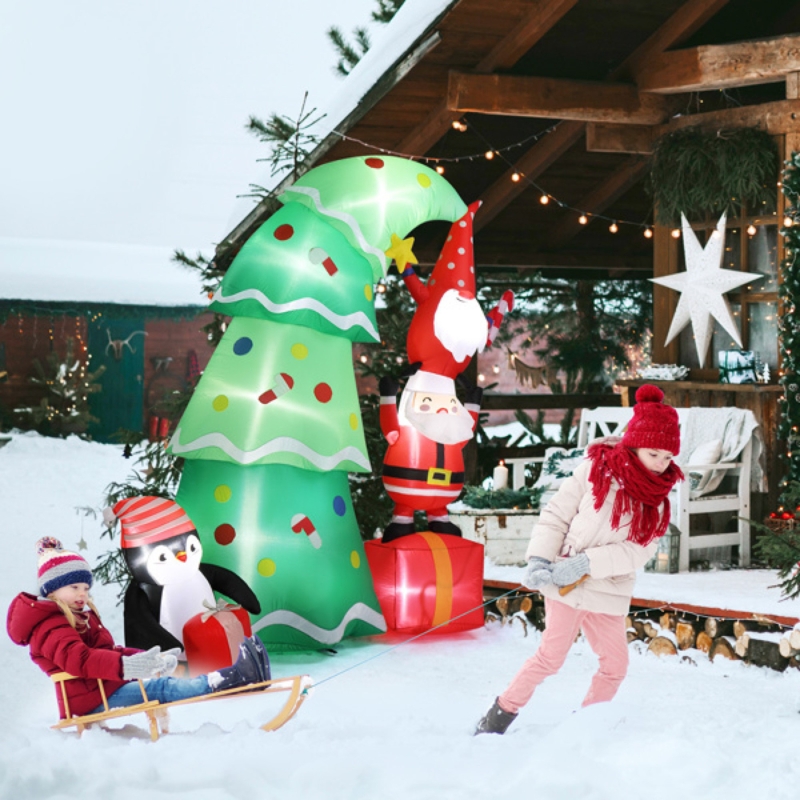 Inflatable Christmas Tree 6 Ft, Santa And Elf Figures LED Lit