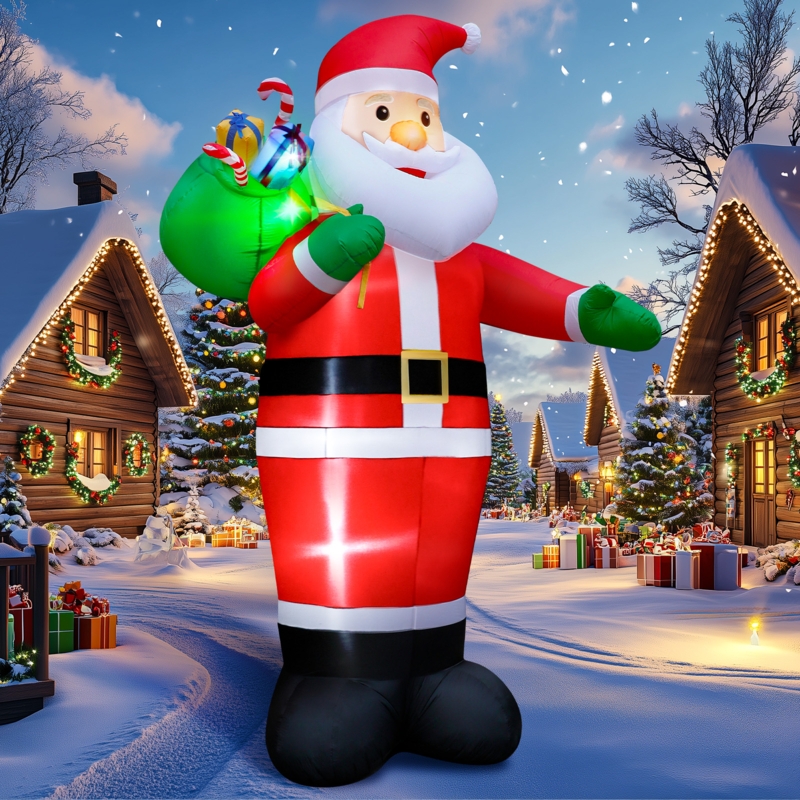 Inflatable Santa Claus 14 Ft Giant, Waving With Gift Bags LED Lit