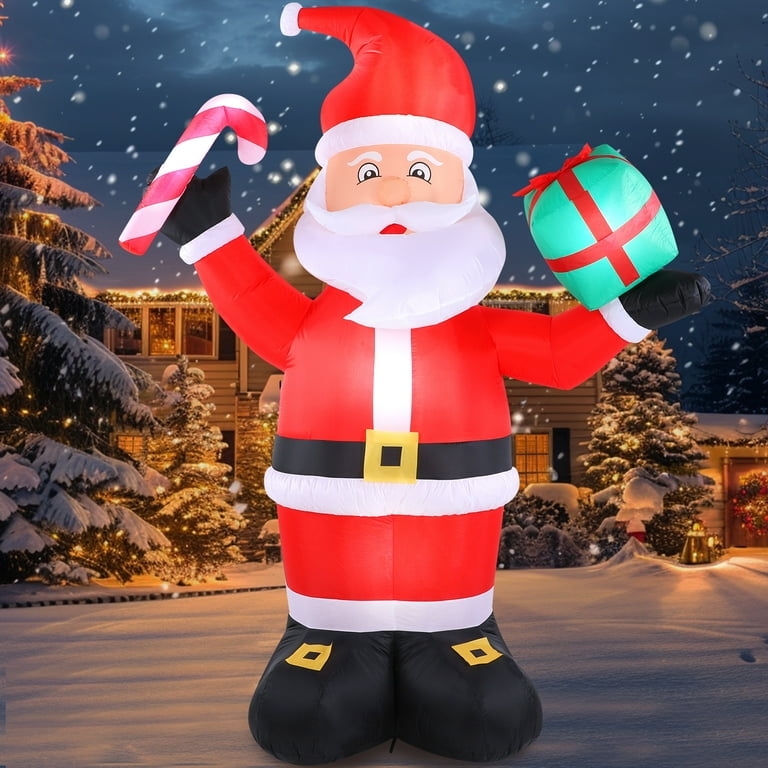Inflatable Santa Claus 8 Ft, Standing With Candy Cane LED Lighted