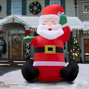 Inflatable Santa Claus Sitting 4 Ft, Holding Gift LED Garden Decor