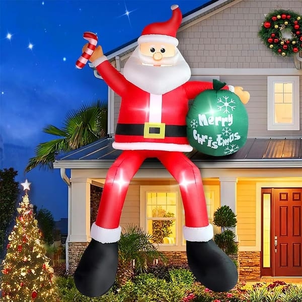 Inflatable Santa Sitting 8 Ft, Lighted Gift Boxes Holiday Decor