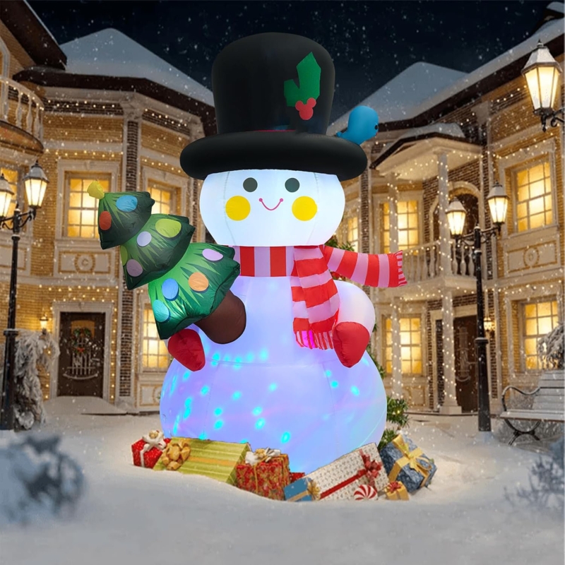 Inflatable Snowman And Tree 8 Ft Combo, Rotating LED Lights Decor