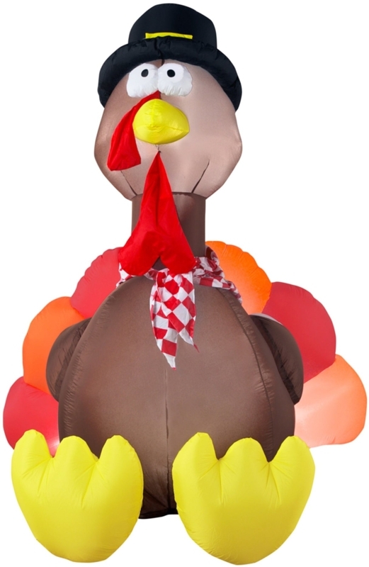 Inflatable Turkey with Internal LED Lighting, Pilgrim Hat, Outdoor Decor