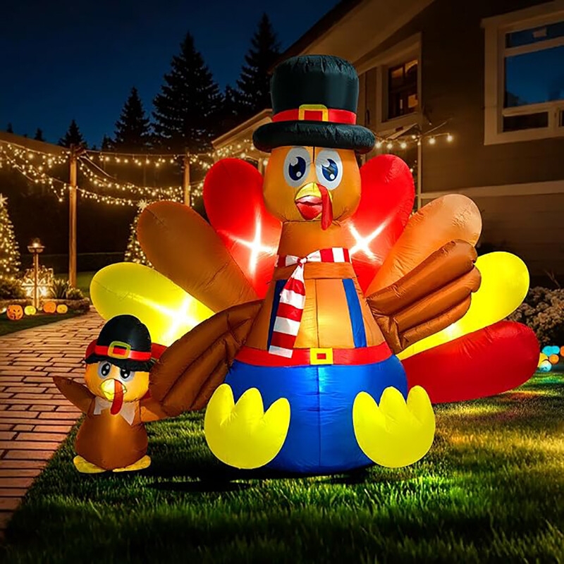 Inflatable Turkey With Lights 7.5ft Oversized Shape Internal Glow