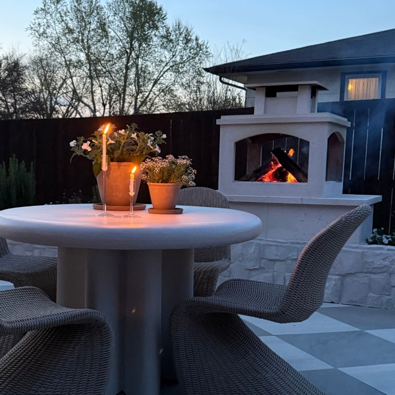 Integrated Mantel Outdoor Fireplace with Tapered Silhouette