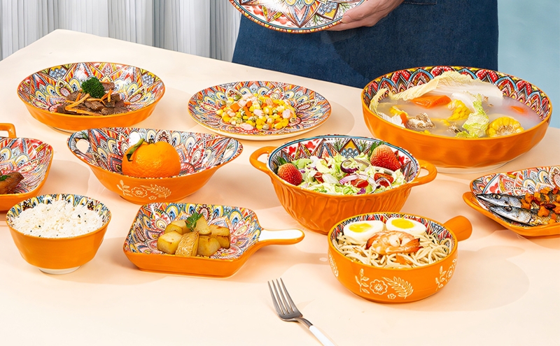 Intricate Internal Mandala Pattern Serving Bowls for Earthy Dining