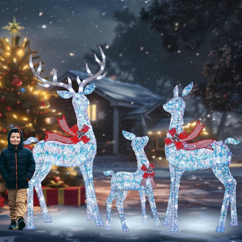Iridescent Mesh Reindeer Set, LED Festive 3-Piece Yard Display.