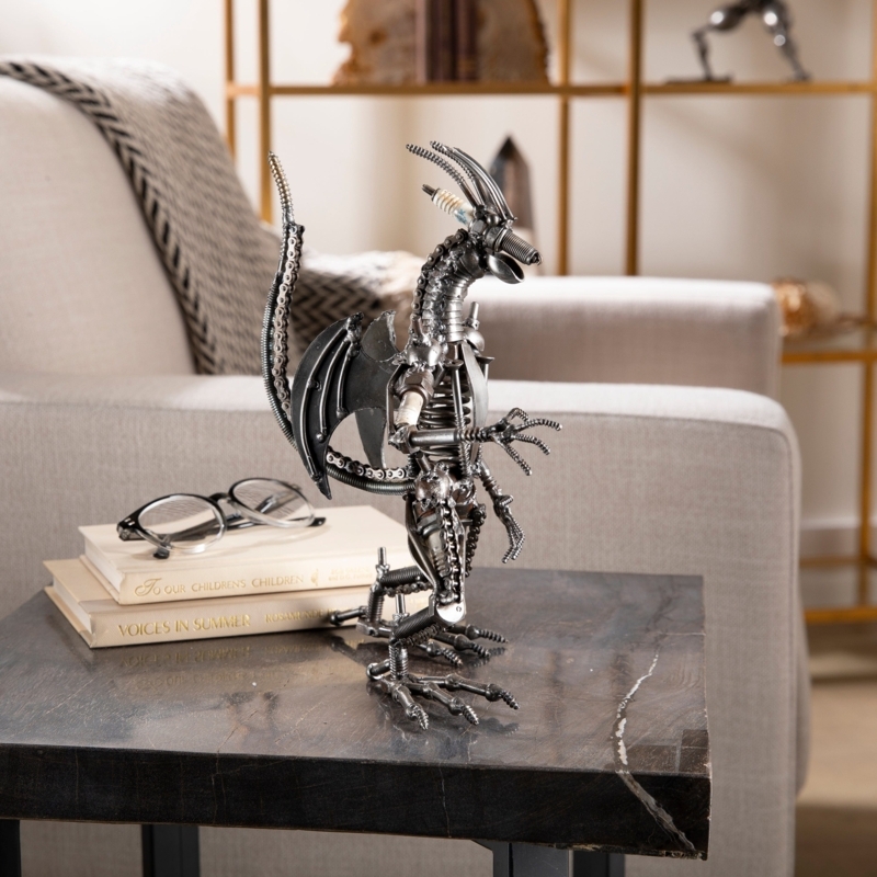 Iridescent Steampunk Dragon Sculpture Recycled Metal Parts