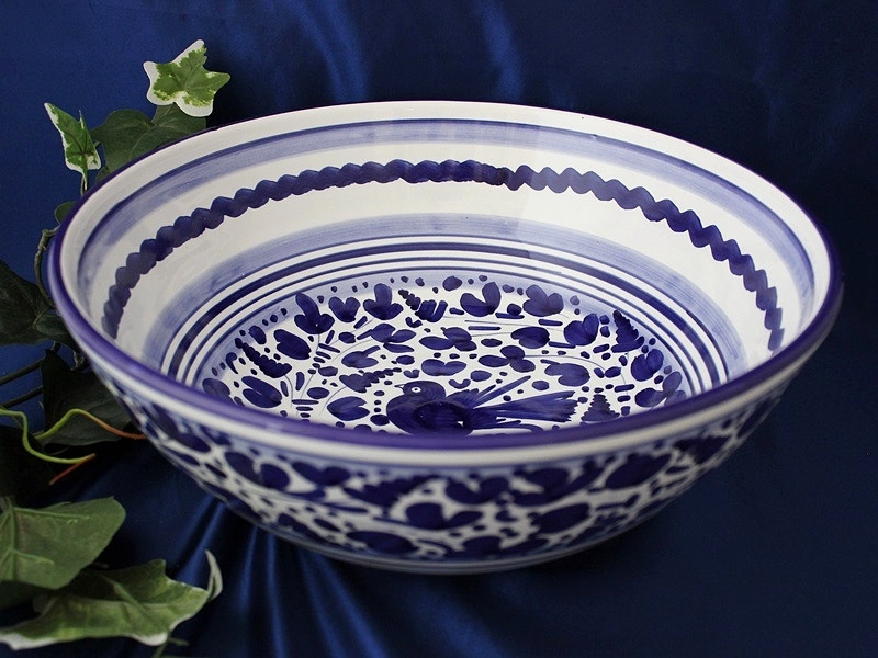 Italian Serving Bowl with Hand Painted Bird and Arabesco Design