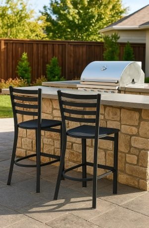 Jackie Outdoor Black Bar Stool with Ladder Back #OD400