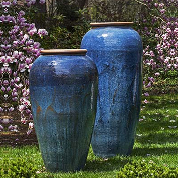 Jar Planter Tall Rustic Blue Distressed Ovoid