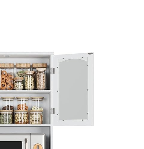 Kitchen Hutch with Microwave Stand and Shaker-Style Doors, White