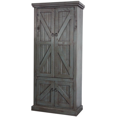 Kitchen Pantry Cabinet featuring Glass Doors and Three Central Drawers
