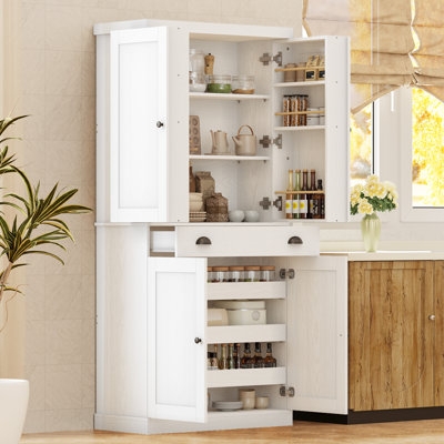 Kitchen Pantry Cabinet with Sliding Storage Rack and Door Baskets