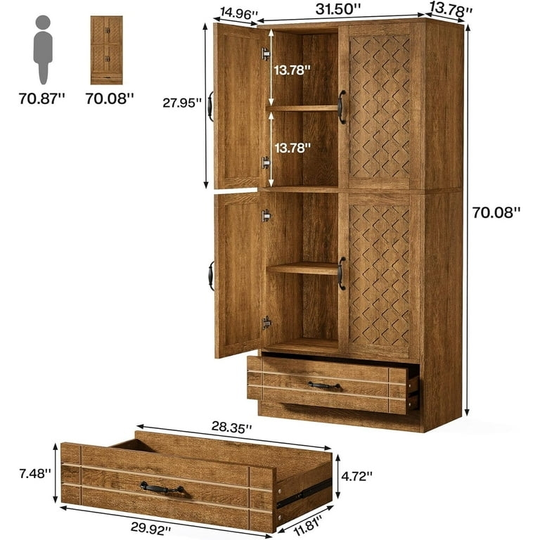 Kitchen Pantry Hutch featuring Glass Upper Doors and Open Shelf