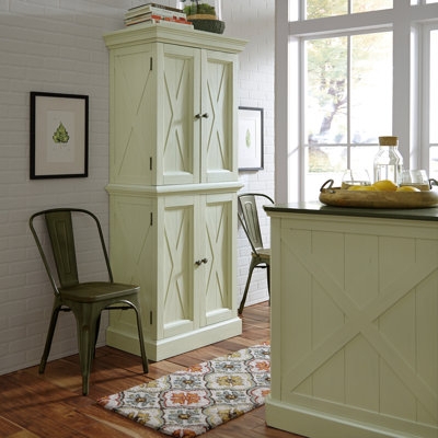 Kitchen Pantry, Navy Blue Finish & Gold Hardware, Shaker Style Cabinet.