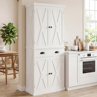 Kitchen Pantry White Six Door Design with Central Drawers