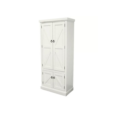 Kitchen Pantry with Glass Mullion Doors in Distressed Antique White